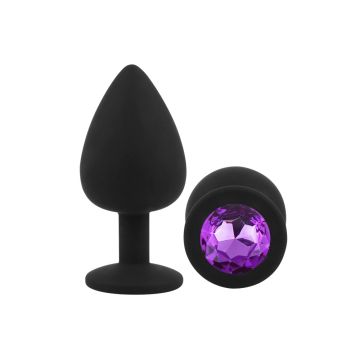Anal Plug Gemmo Silicone Large Black Plug / Purple  Diamond