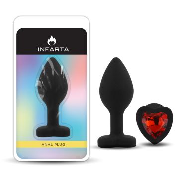 Anal Plug Heart Love Silicone Small Black Plug / Red  Diamond