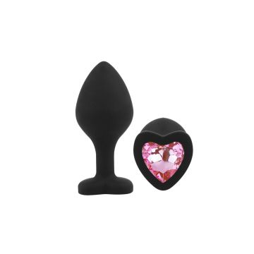 Anal Plug Heart Love Silicone Medium Black Plug / Pink  Diamond